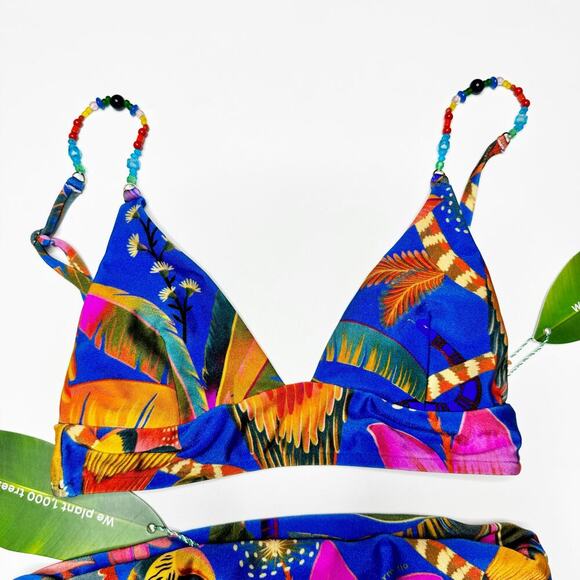 Farm Rio Macaw Tropical Print Beaded Bikini Set Size Small Top & Medium Bottom - Picture 4 of 16